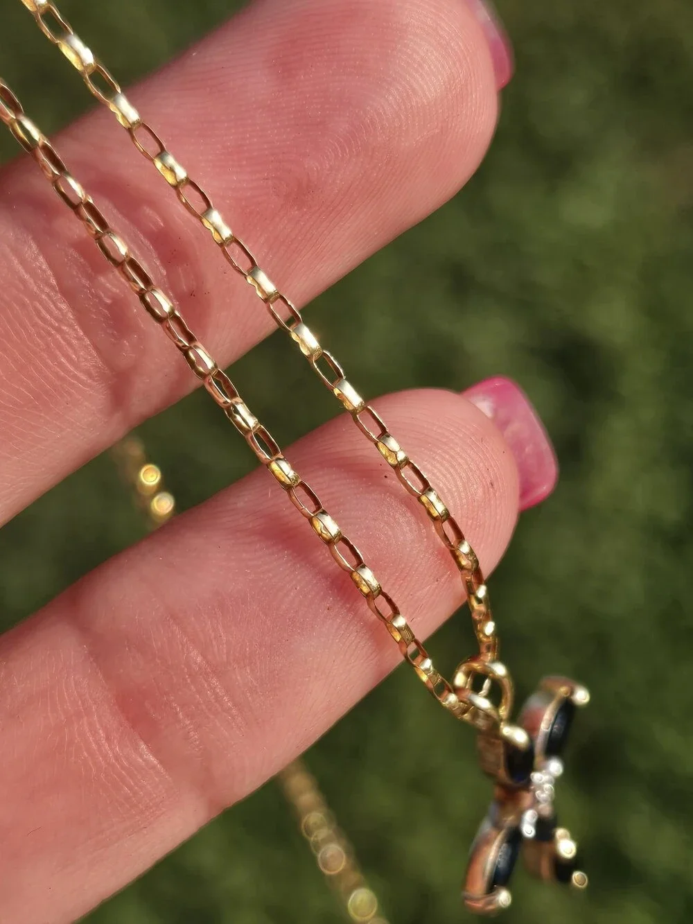 14k/10k Gold Cross Pendant Necklace with Blue Sapphire Marquise Stones